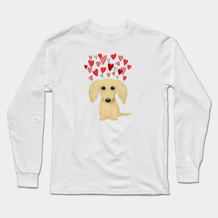 Cute Dog | Longhaired Cream Dachshund with Hearts Long Sleeve T-Shirt